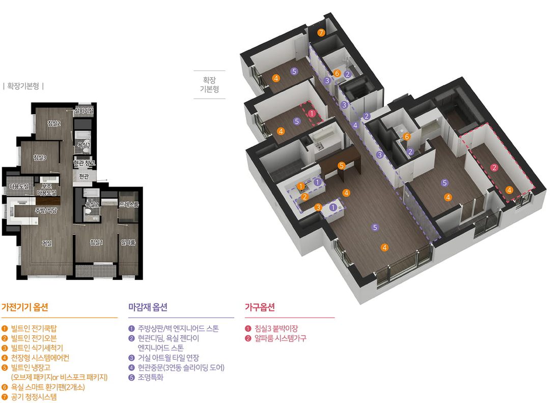 101B 타입 평면도, 3D 평면·확장 기본형 평면·옵션