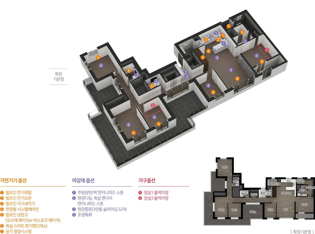 133P 타입 평면도, 3D 평면·확장 기본형 평면·옵션