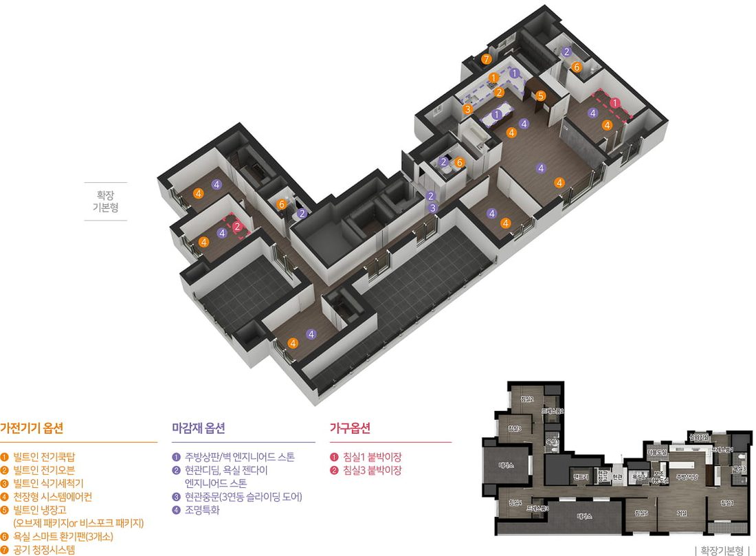 155P 타입 평면도, 3D 평면·확장 기본형 평면·옵션