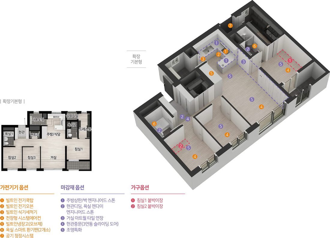 59A2 타입 평면도, 3D 평면·확장 기본형 평면·옵션