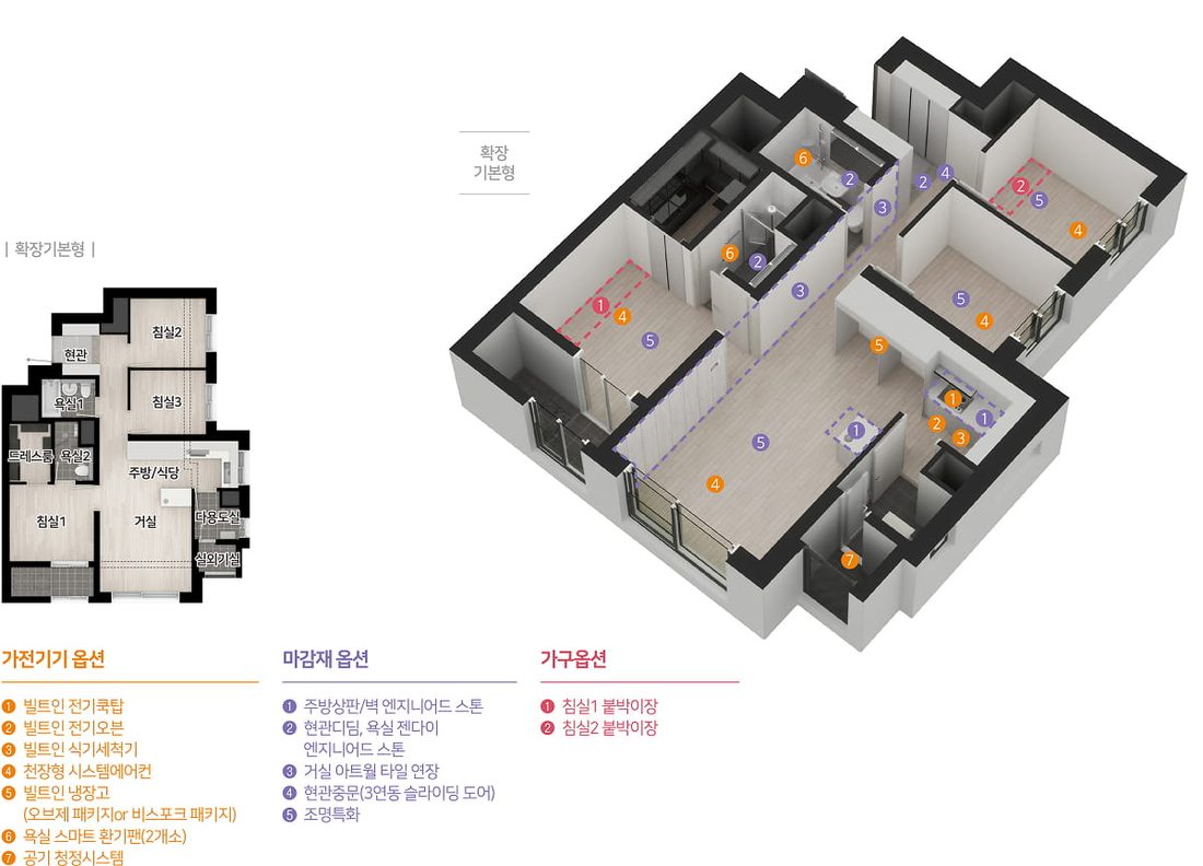 59B 타입 평면도, 3D 평면·확장 기본형 평면·옵션